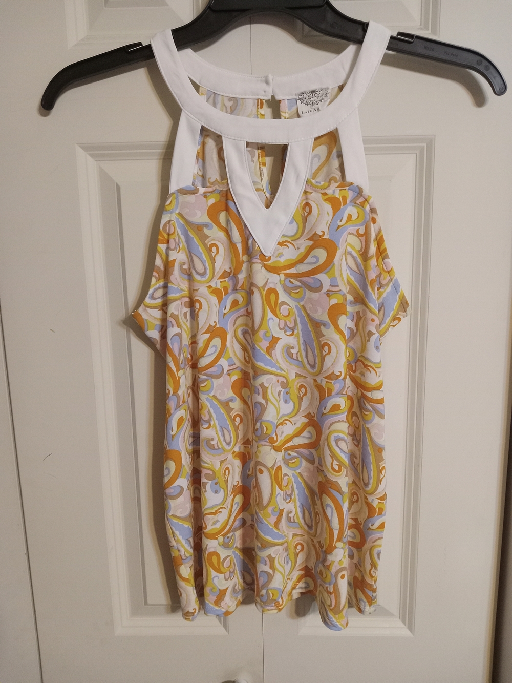 Sleeveless Paisley Halter Top in White and Mustard